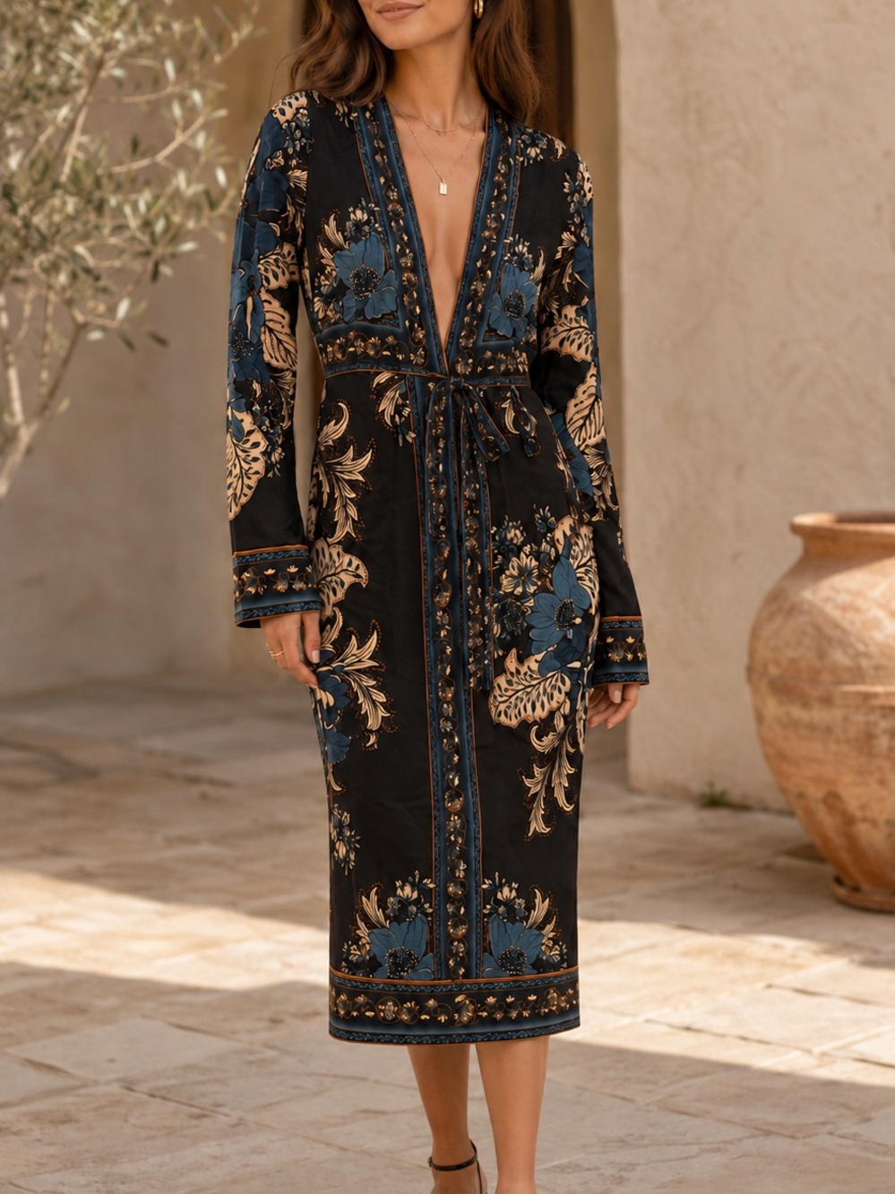 FARM Rio Black Teal Botanical Belted Midi Dress XXS – New With Tags